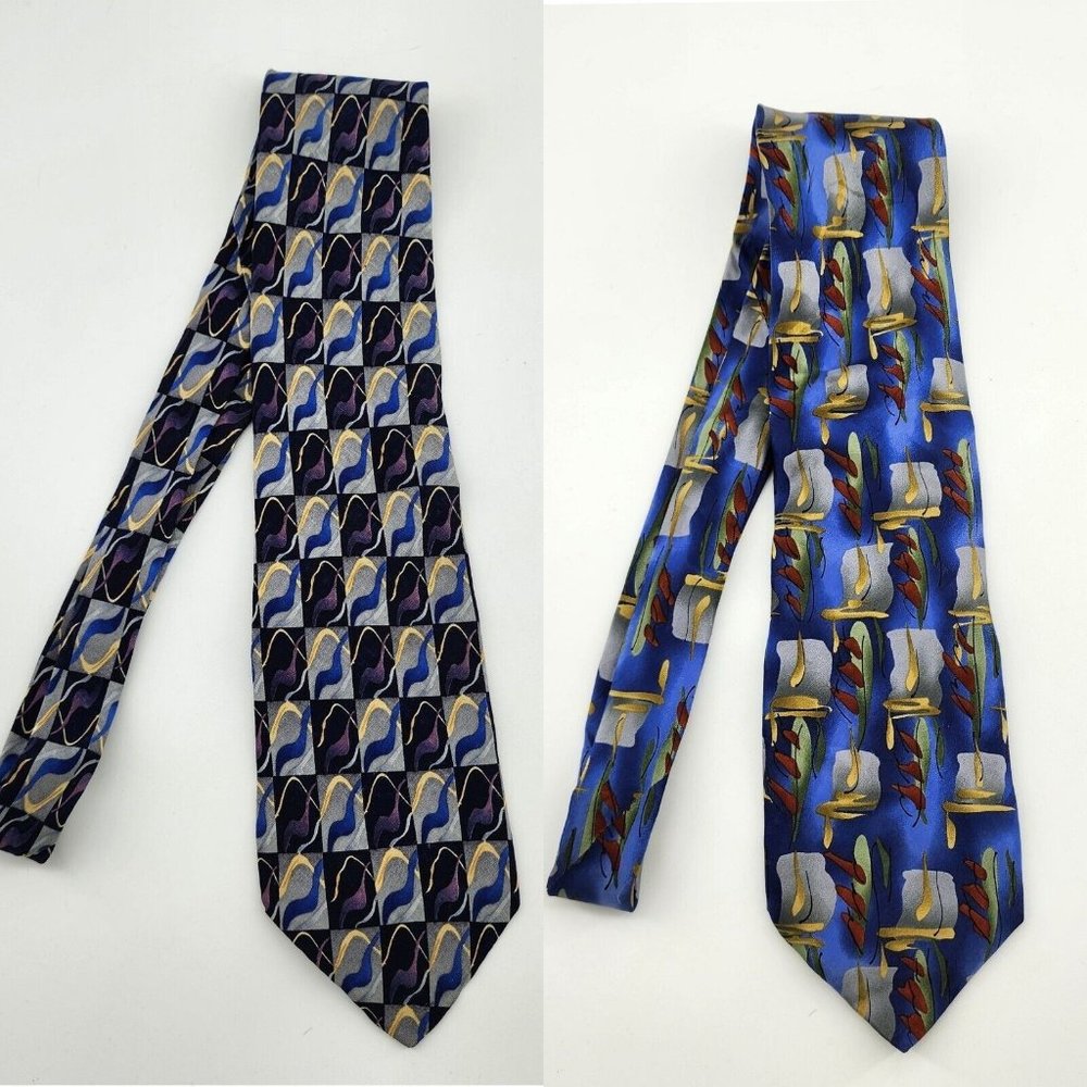 Lot of‎ 2x J. GARCIA Men's Silk Necktie Warthog Glasses Limited Ed. Geometric